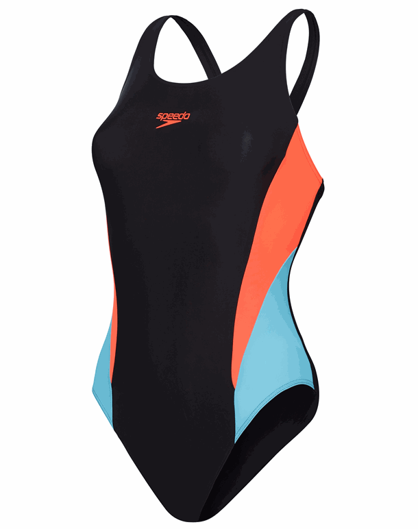 Speedo Colourblock Badedragt Sort/Blå/Rød Dame