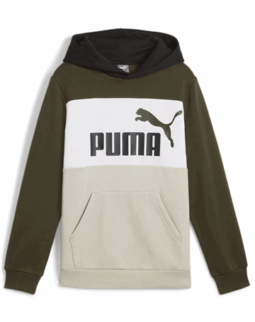 Puma Essential Block Hoodie Trøje Grøn/Hvid/Beige Børn